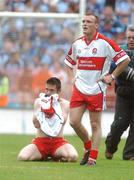 11 August 2007; Derry's Paddy Bradley and Eoin Bradley show their disappointment after the game. Bank of Ireland All-Ireland Senior Football Championship Quarter-Final, Dublin v Derry, Croke Park, Dublin. Picture credit; Pat Murphy / SPORTSFILE