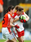 11 August 2007; Katrina Murphy, Tyrone, in action against Siobhan McGarvey, Armagh. TG4 All-Ireland Ladies Football Championship Quarter-Final, Tyrone v Armagh, Cusack Park, Mullingar, Co. Westmeath. Photo by Sportsfile