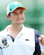 12 August 2007; Colin O'Brien, from Malahide, Co. Dublin, representing William and Mary College, USA, and Ireland, celebrates winning the first set during his match against Slovakia's Jan Stancik. Colin was beaten by 5th seed Stancik 2 sets to 1 (7-6, 4-6, 0-6). World University Games 2007, Men's Singles, Round 3, National Tennis Development Centre, Bangkok, Thailand. Picture credit: Brian Lawless / SPORTSFILE