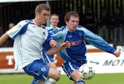 18 August 2007; Aidan O'Kane, left, Linfield, in action against Mark McAllister, Dungannon Swifts. CIS Insurance Cup, Group A, Dungannon Swifts v Linfield, Stangmore Park, Dungannon, Co. Tyrone. Picture credit: Michael Cullen / SPORTSFILE