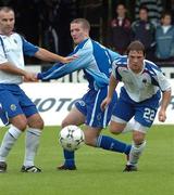 18 August 2007; Glenn Ferguson, left, and Jamie Mulgrew, Linfield, in action against J.P.Gallagher, Dungannon Swifts. CIS Insurance Cup, Group A, Dungannon Swifts v Linfield, Stangmore Park, Dungannon, Co. Tyrone. Picture credit: Michael Cullen / SPORTSFILE