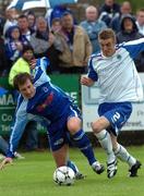 18 August 2007; Steven Douglas, Linfield, in action against Mark McAllister, Dungannon Swifts. CIS Insurance Cup, Group A, Dungannon Swifts v Linfield, Stangmore Park, Dungannon, Co. Tyrone. Picture credit: Michael Cullen / SPORTSFILE