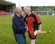 18 August 2007; BT/Northbrook manager Gerry McClory, left, is congratulated by PSNI player manager Gerry Murray after the final whistle. Ulster Inter-Firms Junior Hurling Final, PSNI v BT/Northbrook, Pairc Esler, Newry, Co. Down. Picture credit: Ray Lohan / SPORTSFILE