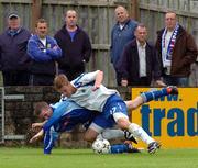 18 August 2007; Peter Thompson, Linfield, in action against J.P.Gallagher, Dungannon Swifts. CIS Insurance Cup, Group A, Dungannon Swifts v Linfield, Stangmore Park, Dungannon, Co. Tyrone. Picture credit: Michael Cullen / SPORTSFILE
