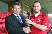 14 August 2007; Matthew Judge of Sligo Rovers who was presented with the eircom / Soccer Writers Association of Ireland Player of the Month Award for July by John Hargadon, Regional Manager, Eircom. The Showgrounds, Sligo. Picture credit: James Connolly / SPORTSFILE  *** Local Caption ***