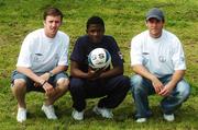 15 August 2007; Bohemians players Dean Pooley, left, and Mark Rossiter with Sam Awobajo, from the Brehon House team, at the FAI / Dublin City Council / HSE Inaugural Intercultural Football Tournament. Irishtown Stadium, Ringsend, Dublin. Picture credit: Brendan Moran / SPORTSFILE