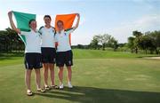 17 August 2007; Ireland team-mates and silver medallists, from left, Gillian O'Leary, from Midleton, Co. Cork, representing UCC, Danielle McVeigh, from Kilkeel, Co. Down, representing Texas A&M University, and Niamh Kitching, from Claremorris, Co. Mayo, representing University of Limerick, celebrate after the final round. Danielle won the Gold medal in the individual event by a clear 4 shots ahead of 2nd place Mexico's Diana Cantu, after carding a 4 over par round of 76 today, with an overall score of 292, 4 over for the tournament. Danielle's score helped take the Ireland team to Silver medal position losing out by only one shot to the Mexico team with an overall team total of 602. Danielle's victory signals Ireland first gold medal since Sonia O'Sullivan and Niall Bruton's wins on track in Sheffield in 1991. World University Games 2007, Women's Team and Individual Golf Event, Final Round, Watermill Golf and Gardens, Bangkok, Thailand. Picture credit: Brian Lawless / SPORTSFILE