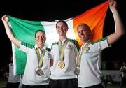 17 August 2007; Ireland team-mates and silver medallists, from left, Gillian O'Leary, from Midleton, Co. Cork, representing UCC, Individual Gold Medalist Danielle McVeigh, from Kilkeel, Co. Down, representing Texas A&M University, and Niamh Kitching, from Claremorris, Co. Mayo, representing University of Limerick, with their medals. Danielle won the Gold medal in the individual event by a clear 4 shots ahead of 2nd place Mexico's Diana Cantu, after carding a 4 over par round of 76 today, with an overall score of 292, 4 over for the tournament. Danielle's score helped take the Ireland team to Silver medal position losing out by only one shot to the Mexico team with an overall team total of 602. Danielle's victory signals Ireland first gold medal since Sonia O'Sullivan and Niall Bruton's wins on track in Sheffield in 1991. World University Games 2007, Women's Team and Individual Golf Event, Final Round, Watermill Golf and Gardens, Bangkok, Thailand. Picture credit: Brian Lawless / SPORTSFILE