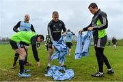 22 December 2014; Munster players, from left to right, CJ Stander, Ronan O'Mahony, John Ryan and Denis Hurley put on bibs during squad training ahead of their Guinness PRO12, Round 11, match against Leinster on Friday. Munster Rugby Squad Training, University of Limerick, Limerick Picture credit: Diarmuid Greene / SPORTSFILE