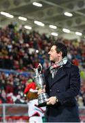 26 December 2014; Golfer Rory McIlroy with the Claret Jug after being presented to the crowd at half time. Guinness PRO12, Round 11, Ulster v Connacht, Kingspan Stadium, Ravenhill Park, Belfast, Co. Down. Picture credit: Ramsey Cardy / SPORTSFILE