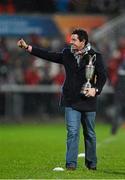 26 December 2014; Golfer Rory McIlroy during a lap of honour with the Claret Jug at half-time. Guinness PRO12, Round 11, Ulster v Connacht, Kingspan Stadium, Ravenhill Park, Belfast, Co. Down. Picture credit: Ramsey Cardy / SPORTSFILE