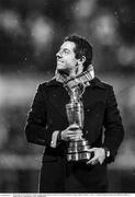 26 December 2014; Golfer Rory McIlroy during a lap of honour with the Claret Jug at half-time. Guinness PRO12, Round 11, Ulster v Connacht, Kingspan Stadium, Ravenhill Park, Belfast, Co. Down. Picture credit: Ramsey Cardy / SPORTSFILE