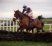 16 January 2000; Banreme, with Joey Elliott up, jumps the last ahead of Belle Star (SP Kelly) on his way to winning the Teal Handicap Hurdle at Fairyhouse Racecourse in Meath. Photo by Ray McManus/Sportsfile
