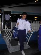 14 November 1999; Republic of Ireland player Tony Cascarino disembarks a seacat vessel at Yalova Seaport in Yeravan, Armenia, on their way to Bursa in Turkey for their UEFA European Championships Qualifier Play-Off Second Leg playoff against Turkey. Photo by David Maher/Sportsfile