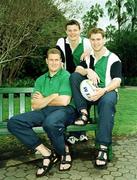 9 June 1999; Ireland's three new interational caps for the game upcoming gameagainst Australia, are, from left, Matt Mostyn, Brian O'Driscoll, and Tom Tierney, pose for a photograph at the City Botanic Gardens in Brisbane, Queensland, Australia. Photo by Matt Browne/Sportsfile