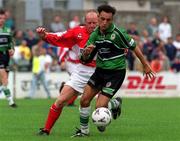 21 August 1999; Khalid El Kaliffy of Sligo Rovers in action against Dave Hill of Cork City during the Eircom League Premier Division match between Cork City and Sligo Rovers at Turners Cross in Cork. Photo by David Maher/Sportsfile