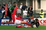 21 August 1999; Gerald Dobbs of Cork City tackles Sligo Rovers goalkeeper Matt Boswell during the Eircom League Premier Division match between Cork City and Sligo Rovers at Turners Cross in Cork. Photo by David Maher/Sportsfile