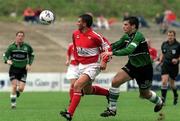 21 August 1999; Pat Morley of Cork City, in action against Paul Bonnar of Sligo Rovers during the Eircom League Premier Division match between Cork City and Sligo Rovers at Turners Cross in Cork. Photo by David Maher/Sportsfile