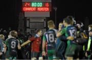 1 January 2015; A general view of the final score on the scoreboard after the game. Connacht v Munster, Guinness PRO12 Round 12. The Sportsground, Galway. Picture credit: Diarmuid Greene / SPORTSFILE