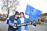 3 January 2015; Leinster supporters Sam Brown, left, and Alex Mullins, both aged 8, from Portlaoise, Co. Laois, ahead of the game. Leinster v Ulster, Guinness PRO12 Round 12. RDS, Ballsbridge, Dublin. Picture credit: Ramsey Cardy / SPORTSFILE