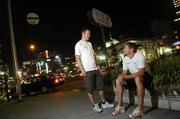 24 August 2007; Irish athletes Paul Hession, left, and David Gillick relaxing on Oebashi Bridge in Osaka prior to the start of the Championships. The 11th IAAF World Championships in Athletics, Dijimahama, Kita-Ku, Osaka, Japan. Picture credit: Brendan Moran / SPORTSFILE  *** Local Caption ***