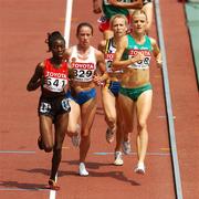 25 August 2007; Ireland's Roisin McGettigan, 558, in action against eventual winner Eunice Jepkorir, 641, of Kenya, Tatyana Petrova, 829, of Russia and Veerle Dejaeghere, 246, of Belgium, during the heats of the Women's 3000m Steeplechase where she finished in a time of 9.39.41 to qualify for Monday's final. The 11th IAAF World Championships in Athletics, Nagai Stadium, Osaka, Japan. Picture credit: Brendan Moran / SPORTSFILE  *** Local Caption ***