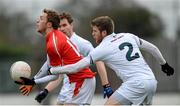4 January 2015; Ryan Burns, Louth, in action against Ciaran Fitzpatrick, 2, and Eoghan O'Flaherty, Kildare. Bord na Mona O'Byrne Cup, Group B, Round 1, Kildare v Louth. St Conleth's Park, Newbridge, Co. Kildare. Picture credit: Piaras Ó Mídheach / SPORTSFILE