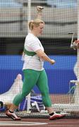 28 August 2007; Ireland's Eileen O'Keeffe reacts after throwing 71.07 metres with her first and only throw during the Women's Hammer Qualifying Group B which resulted in her qualifying for the final on Thursday. The 11th IAAF World Championships in Athletics, Nagai Stadium, Osaka, Japan. Picture credit: Brendan Moran / SPORTSFILE  *** Local Caption ***