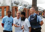 3 September 2007; Former Republic of Ireland manager Brian Kerr, Emeka Onwusko, Nigeria and Ireland, left, Satwinder Singn, India, and Garda Paul Johnston, Community Garda, Bridewell Station, pictured at the Sport Against Racism Ireland, SARI, Press launch to announce details of their 11th Annual SOCCERFEST to be held in the Garda and Camogie Sports Grounds in the Phoenix Park on Saturday 8th and Sunday 9th September. Smithfield, Dublin. Picture credit; Ray McManus / SPORTSFILE