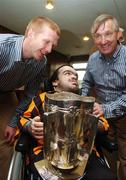 3 September 2007; Kilkenny captain Henry Shefflin and kit man Dennis Rackard Coady with Bernard O'Donnell, Dublin, and the Liam MacCarthy Cup on a visit to Our Lady's Hospital for Sick Children. Crumlin, Dublin. Picture credit; Pat Murphy / SPORTSFILE