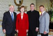 3 September 2007; President of Ireland Mary McAleese with the President of Villanova University Fr. Peter Donohue, 1956 Olympic Gold medal winner Ronnie Delany and 1983 World 5,000mtrs Champion Eamonn Coghlan during a courtesy call to Áras an Uachtaráin. Phoenix Park, Dublin. Picture credit; Ray McManus / SPORTSFILE