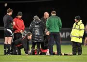 6 January 2015; Oisin Gavigan, The High School, receives medical attention during the game. Bank of Ireland Leinster Schools Vinny Murray Cup 1st Round, The High School v Skerries Community College. Donnybrook Stadium, Donnybrook, Dublin. Picture credit: David Maher / SPORTSFILE
