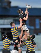 6 January 2015; Adam Shaw, The High School, wins possession in a lineout ahead of Tom Mulvaney, Skerries Community College. The High School v Skerries Community College. Bank of Ireland Leinster Schools Vinny Murray Cup First Round. Donnybrook Stadium. Donnybrook, Dublin. Picture credit: Cody Glenn / SPORTSFILE
