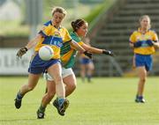 1 September 2007; Niamh Keane, Clare, in action against Teresa Mylott, Leitrim. TG4 All-Ireland Intermediate Ladies Football Championship Semi-Final, Clare v Leitrim, Kingspan Breffni Park, Cavan. Picture credit: Matt Browne / SPORTSFILE