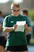 6 September 2007; Ireland head coach Eddie O'Sullivan checks his notes during squad training. 2007 Rugby World Cup, Pool D, Irish Squad Training, Stade Bordelais, Bordeaux, France. Picture credit: Brendan Moran / SPORTSFILE *** Local Caption ***