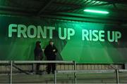 9 January 2015; Supporters take shelter under the stand before the game. Guinness PRO12, Round 13, Connacht v Edinburgh. Sportsground, Galway. Picture credit: Pat Murphy / SPORTSFILE