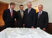 6 September 2007; FAI Chief Executive John Delaney, and left, IRFU Chief Executive Philip Browne, second from left, take a close look at a model of the new Lansdowne Road Stadium with Stadium Director Martin Murphy, second from right, and Lansdowne Road Stadium Development Company Project Manager Colm Moran, right. Mount Herbert Hotel, Dublin. Picture credit: Pat Murphy / SPORTSFILE