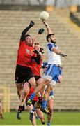 11 January 2015; Kevin McKernan and Peter Fitzpatrick, Down, in action against Neil McAdam, Monaghan. Bank of Ireland Dr McKenna Cup, Group A, Round 2, Monaghan v Down, St Tiernach's Park, Clones, Co. Monaghan. Picture credit: Oliver McVeigh / SPORTSFILE