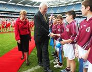 9 September 2007; An Taoiseach Bertie Ahern T.D. and President of the Camogie Association Liz Howard meet children from the Cumann na mBunscoil who provided the guard of honour at the Gala All-Ireland Senior Camogie Final, Cork v Wexford, Croke Park, Dublin. Picture credit; Pat Murphy / SPORTSFILE