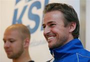 11 September 2007; Iceland Coach, Eyjolfur Sverrisson, speaking at a press conference before their upcoming 2008 European Championship Qualifier. Iceland Team Press Conference, Hotel Loftleidir, Reyjavik, Iceland. Picture credit; Oliver McVeigh / SPORTSFILE