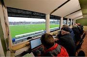 11 January 2015; A general view of journalists working in the press box during the game. Bord na Mona O'Byrne Cup, Group B, Round 3, Kildare v UCD. St Conleth's Park, Newbridge, Co. Kildare. Picture credit: Piaras Ó Mídheach / SPORTSFILE