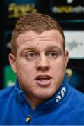 12 January 2015; Leinster's Sean Cronin speaking during a press conference ahead of their European Rugby Champions Cup 2014/15, Pool 2, Round 5, match against Castres on Saturday. Leinster Rugby HQ, UCD, Belfield, Dublin. Picture credit: Barry Cregg / SPORTSFILE