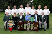 13 September 2007; The team and officials of Galway Golf Club, winners of the Bulmers Barton Shield, back row, left to right, Damien Glynn, Tom Nolan, Eddie McCormick, Damien Coyne, John Neary, Joe Lyons and David Scully, front row, left to right, Dennis McConnell, Captain, Shandon Park G.C.; Nicola McCleery, Marketing Manager, Managers; Barry Doyle, President Elect, Golfing Union of Ireland; Donal O’Sullivan, Team Captain, Galway G.C., John Whiriskey, Captain, Galway G.C., and Eugene Fayne, Chairman, Connacht Branch, Golfing Union of Ireland. Bulmers Barton Shield Final, Bulmers Cups and Shields Finals 2007, Shandon Park Golf Club, Belfast, Co. Antrim. Picture credit: Ray McManus / SPORTSFILE