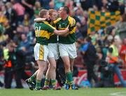 16 September 2007; Kerry players Kieran Donaghy, right, Colm Cooper, and Mike Frank Russell, left, celebrate after the match. Bank of Ireland All-Ireland Senior Football Championship Final, Kerry v Cork, Croke Park, Dublin. Picture credit; Brian Lawless / SPORTSFILE