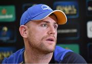 15 January 2015; Leinster captain Jamie Heaslip speaking during a press conference ahead of their European Rugby Champions Cup 2014/15, Pool 2, Round 5, match against Castres on Saturday. Leinster Rugby HQ, UCD, Belfield, Dublin. Picture credit: Matt Browne / SPORTSFILE