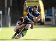 17 January 2015; Eoin O'Donnell, Wanderers, in action against Jack Keating, Greystones. Leinster Senior League Shield Final, Greystones v Wanderers. Donnybrook Stadium, Donnybrook, Dublin. Picture credit: Pat Murphy / SPORTSFILE