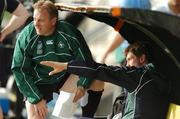 25 September 2007; Ireland head coach Eddie O'Sullivan, left, with out-half Ronan O'Gara during squad training. 2007 Rugby World Cup, Pool D, Irish Squad Training, Stade Bordelais, Bordeaux, France. Picture credit: Brendan Moran / SPORTSFILE