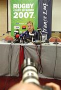 25 September 2007; Ireland head coach Eddie O'Sullivan faces the media at a press conference. Ireland Rugby Press Conference, 2007 Rugby World Cup, Sofitel Bordeaux Aquitania, Bordeaux, France. Picture credit: Brendan Moran / SPORTSFILE