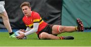 19 January 2015; Zach Sattar, CBC Monkstown, scores his side's first try. Bank of Ireland Leinster Schools Fr. Godfrey Cup Quarter-Final, The High School v CBC Monkstown, Donnybrook Stadium, Donnybrook, Dublin. Picture credit: Piaras Ó Mídheach / SPORTSFILE