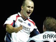 28 September 2007; Paul Keegan, left, Drogheda United, celebrates after scoring his side's second goal with team-mate Richie Baker. eircom League of Ireland Premier Division, Longford Town v Drogheda United, Flancare Park, Longford. Picture credit; David Maher / SPORTSFILE